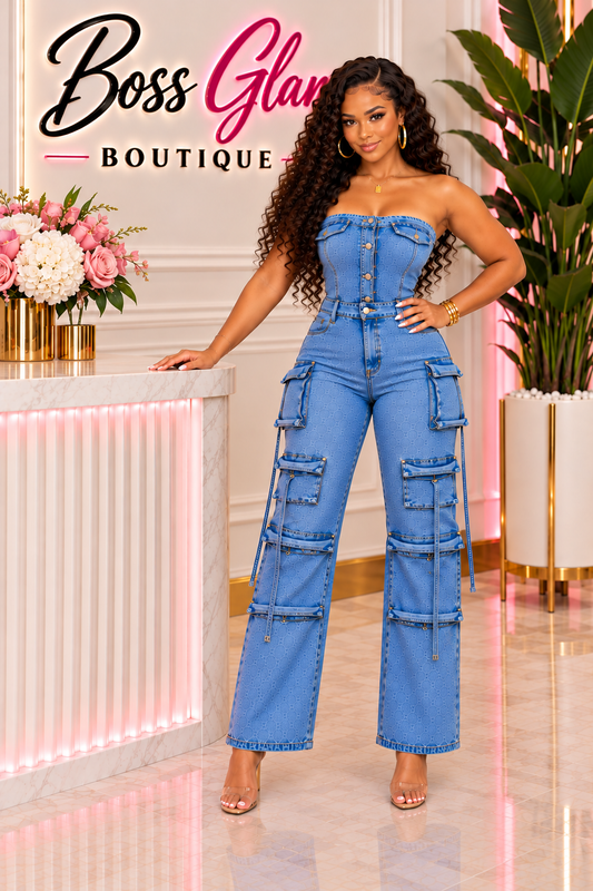 Downtown Denim Cargo Jumpsuit